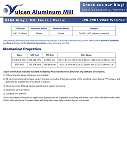 Vulcan Aluminum Mill Spec Sheet - 5754 Alloy Metric Version