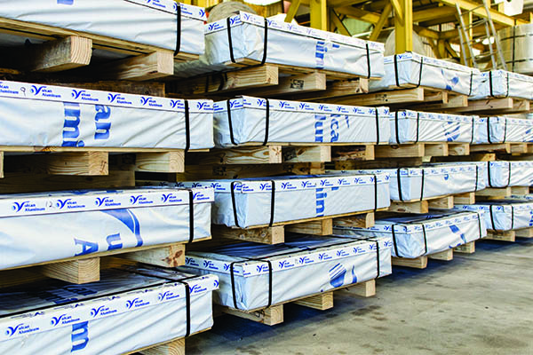 Packaged aluminum sheets at Vulcan Aluminum Mill